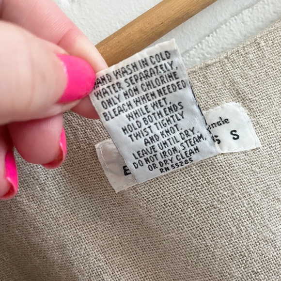 Vintage 90s Linen blend dress Babydoll Empire waist Cream Coquette Lagenlook L - Picture 7 of 10